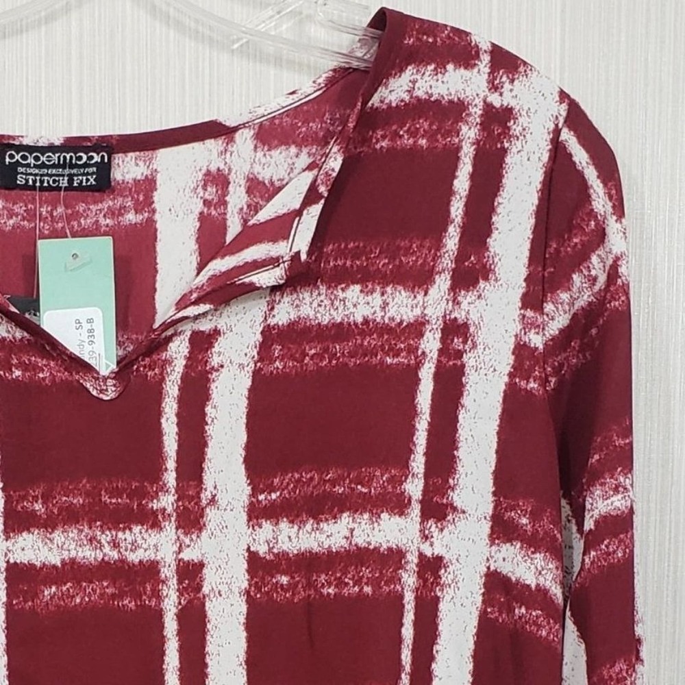 Papermoon petite NWT Canta split neck blouse window pane pattern Woman's size SP - Picture 7 of 7